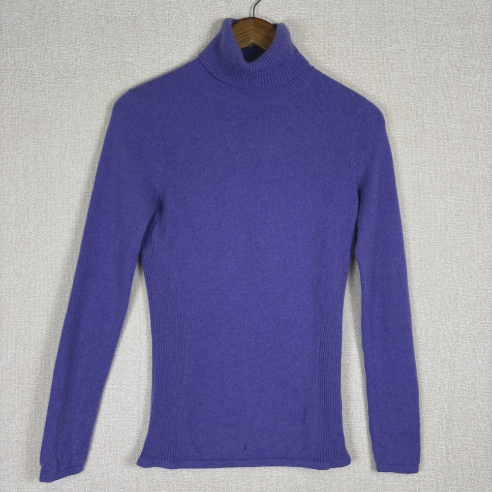 Kirkland Purple 100% Cashmere Turtleneck Sweater Women Small Ribbed w/small hole